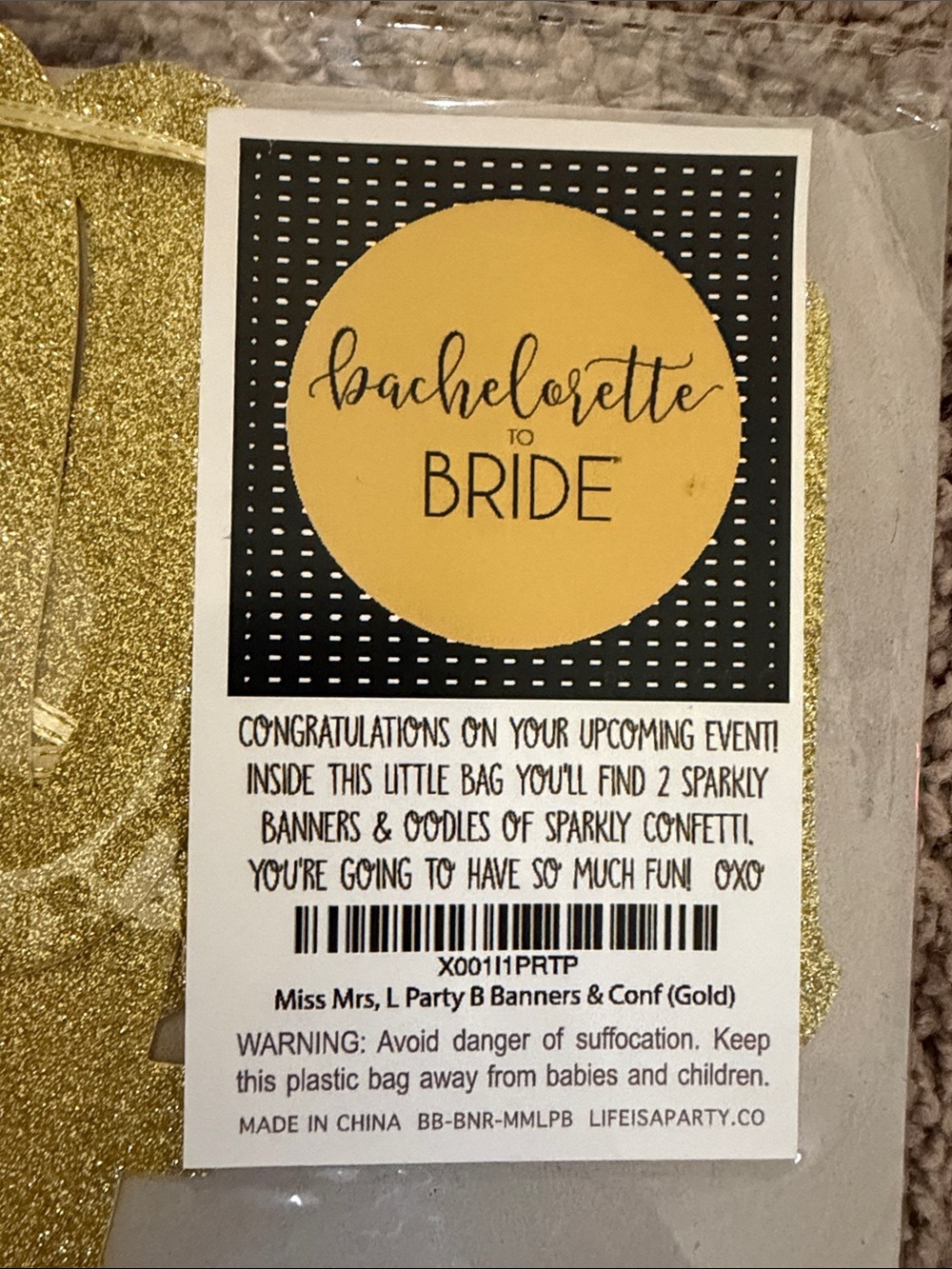 Miss Mrs. B Gold Bachelorette to Bride Party Banner Set